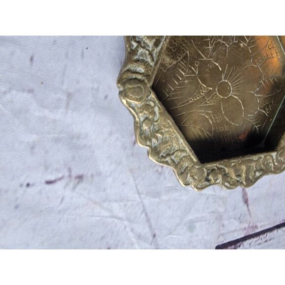 Vintage Solid Brass Trinket Tray Change Dish Floral Design READ - Picture 6 of 6